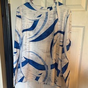 Blue and White Abstract Women's Top